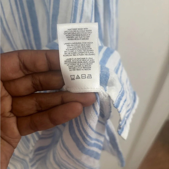 CAbi #5894 Blue Striped Linen Blend Pacific Tunic Blouse XS - Picture 8 of 9